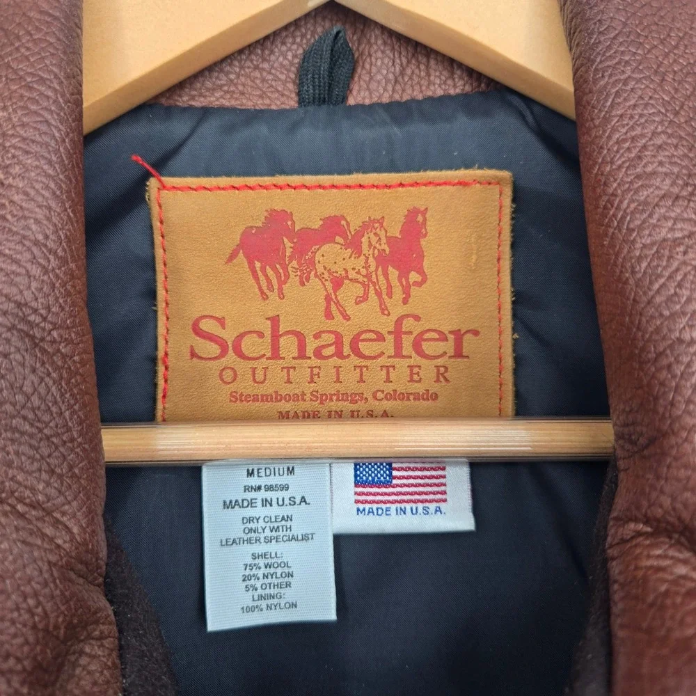 Vtg Leather/Wool Schaefer Outfitter Brown Vest Mens M USA Made Cowboy Western